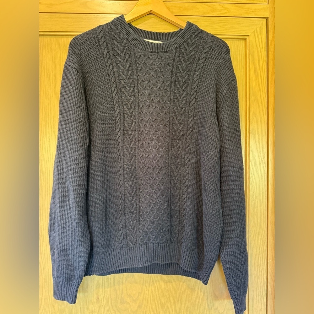 Vingtage Navy Cotton & Co Cable Knit Crewneck Cotton Blend Coastal Grandpa Lg